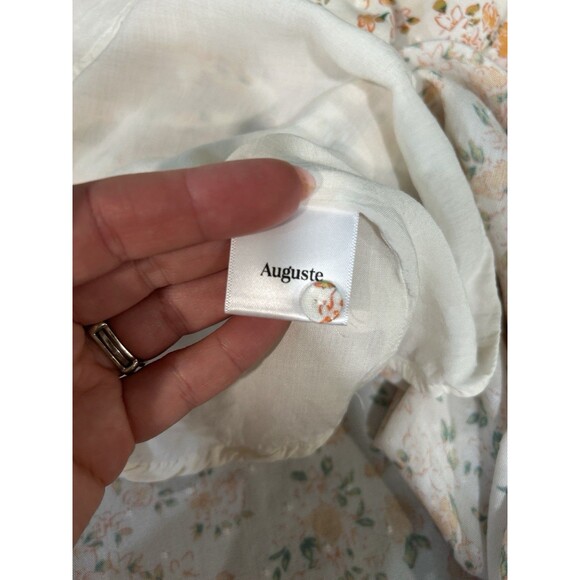 Auguste Womens Dress 8 Wrap Dress Floral Flutter Sleeve Empire Waist Swiss Dot - Picture 14 of 15